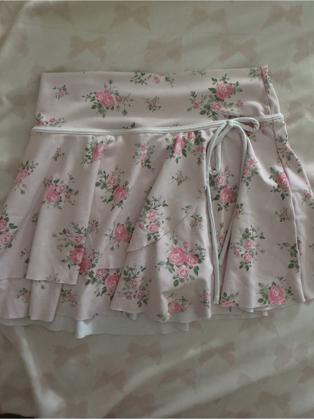 Altar'd State Pink Floral Ruffle Wrap Mini Skirt - Picture 2 of 2